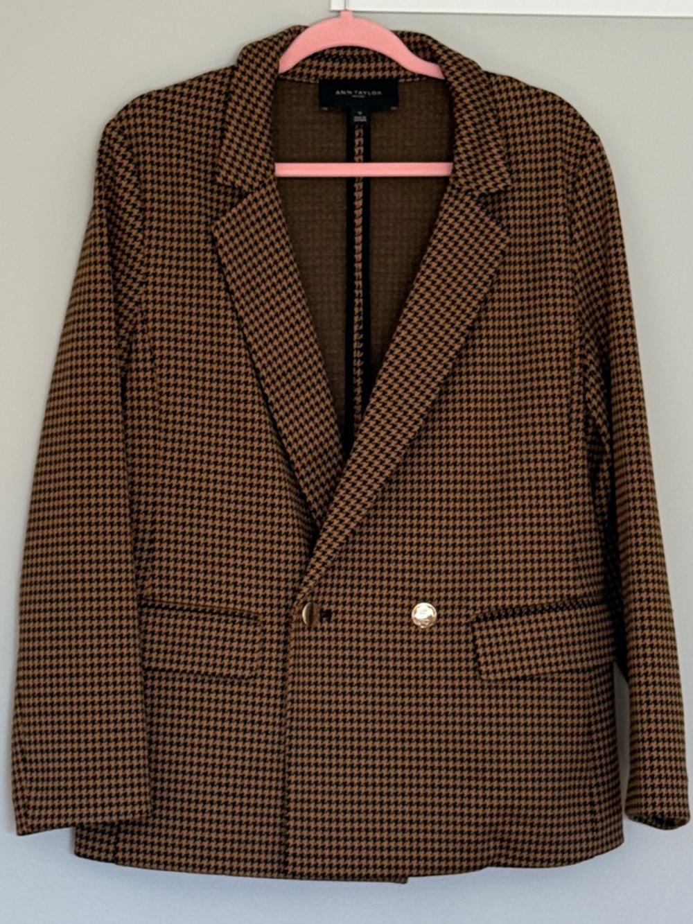 Ann Taylor Women's Brown Houndstooth Blazer - Oversized Tailored Style